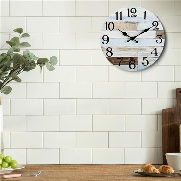 10 Inch Silent Non-Ticking Wooden Wall Clocks Battery Operated Kitchen - Picture 3 of 6
